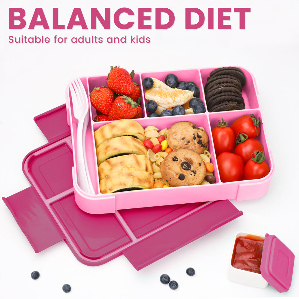 Lunch Box 1330ML,  Bento Box for Children with 5 Compartments Cutlery Set, Leak-Proof