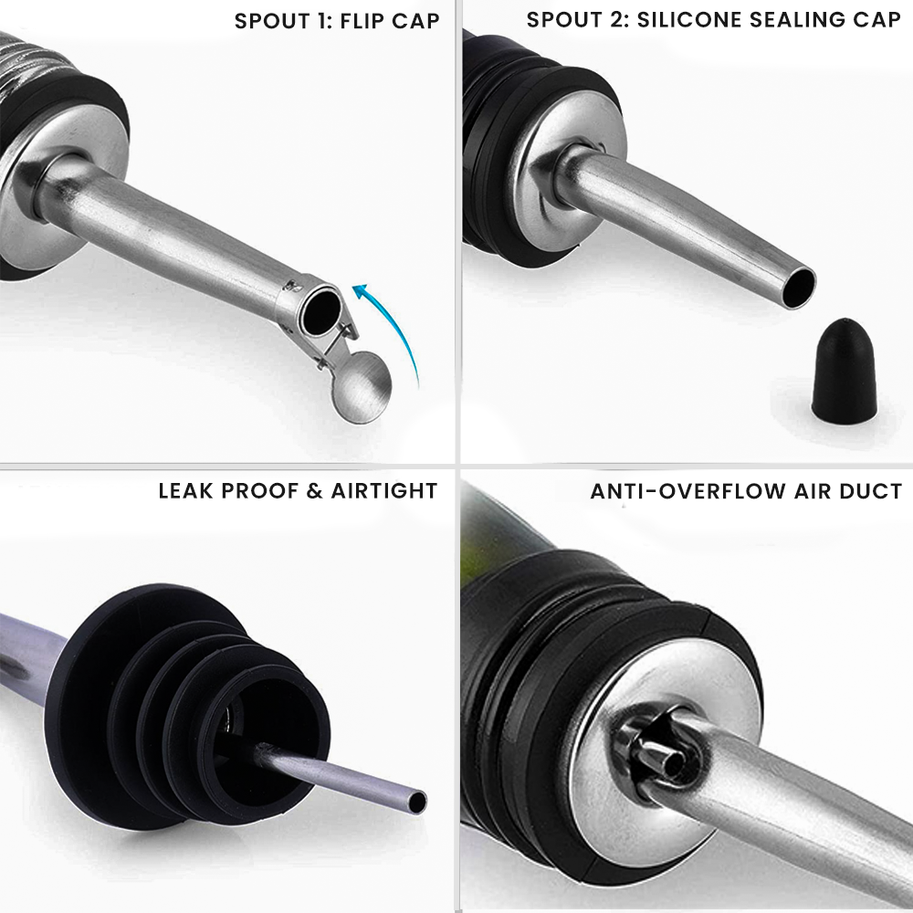 Oil Bottle 500 ml, Glass Vinegar Bottle with Dispenser, Leak-proof and Drip-Free