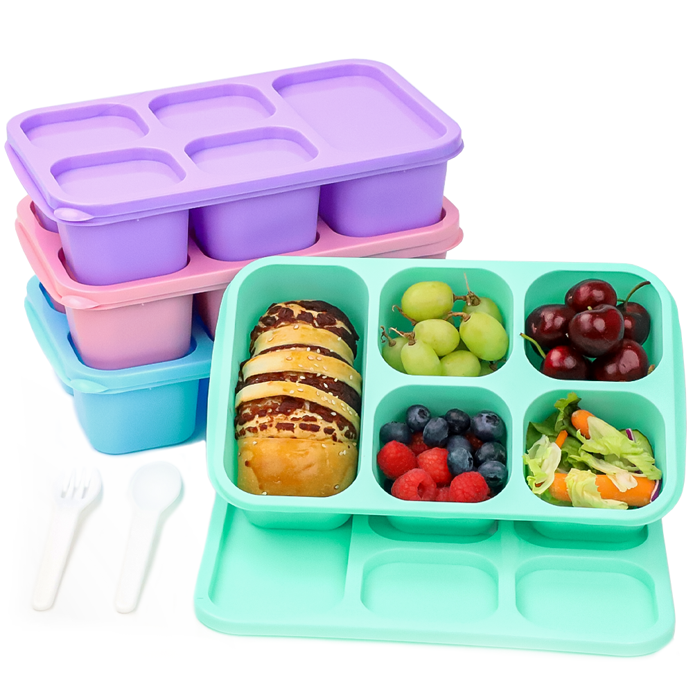 Lunch Box 1300ML, Bento Box with 5 Compartments and Spoon, Kids Adult Food Container