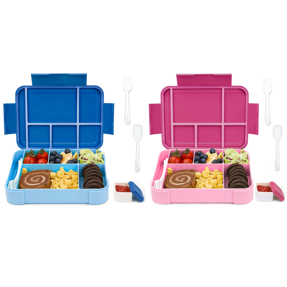 Fiambrera Bugucat 1330ML 2 set, bento box, fiambrera estanca hermética con 5 compartimentos, juego de cubiertos, fiambrera, fiambrera para lavavajillas, fiambrera para adultos y niños