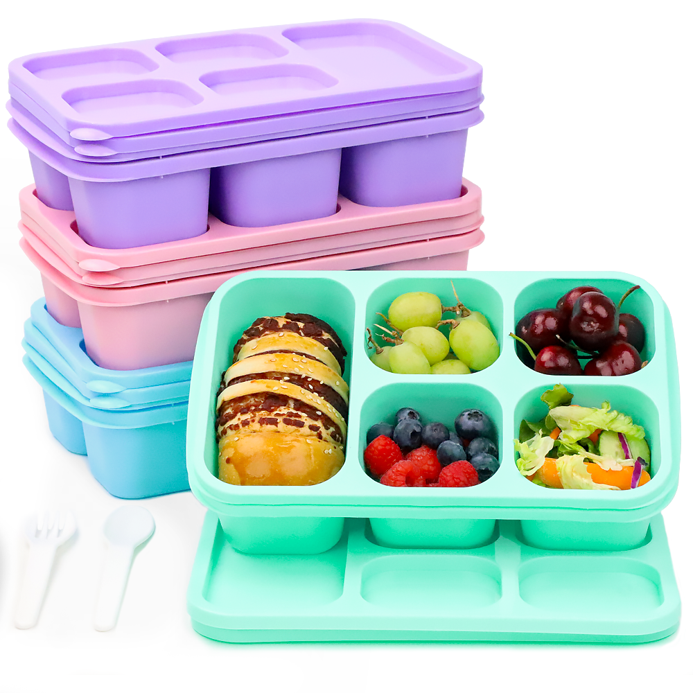 Bugucat Lunch Box 1300ML, Bento Box with 5 Compartments and Spoon, Kids Adult Food Container Lunch Containers for School Work and Travel, Microwave & Dishwasher Safe, BPA Free