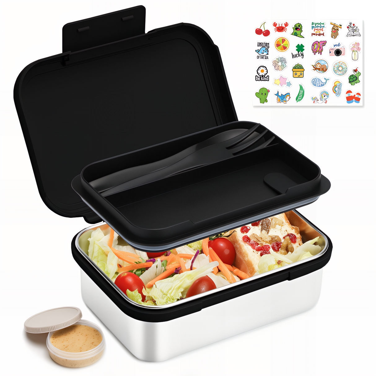 Bugucat Bento Lunch Box Stainless Steel Lunchbox 1000 ml, Leak-Proof Bento Box with Divider