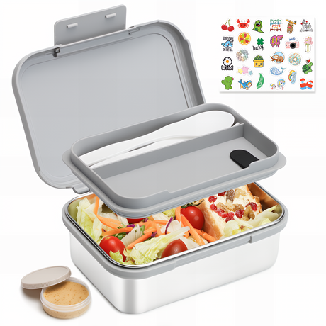 Bugucat Bento Lunch Box Stainless Steel Lunchbox 1000 ml, Leak-Proof Bento Box with Divider