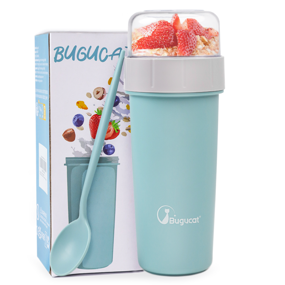 Yogurt to Go Mug, Cereal Cups 420ML+130ML, Portable Spoon Yogurt Container Cup