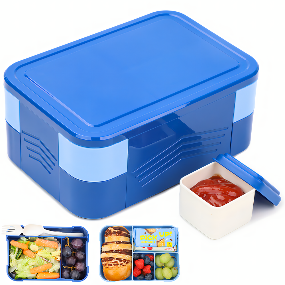 Lunch Box 1550 ML, Double Stackable Bento Box Container Meal Prep Containe With Cutlery