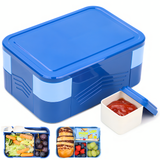 Bugucat Lunchbox 1550 ml, doppelt stapelbarer Bento-Box-Behälter, Essenszubereitungsbehälter mit Besteck, Lebensmittelbehälter mit 2 Ebenen und 6 Fächern für Mittagssnacks, Lunchbox für Erwachsene und Kinder, BPA-frei