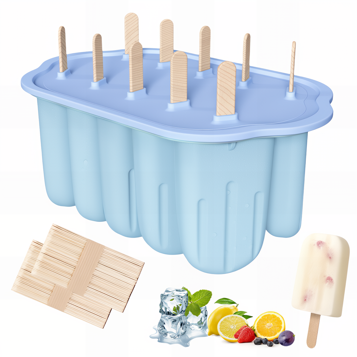 Silicone Ice Moulds, 10 Ice Lolly Moulds, Reusable Popsicle Moulds, BPA-Fre
