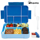 Bugudog Lunch Box 1330ML, Leak-Proof Bento Box with 5 Compartments and Cutlery, Lunch Containers for Kids Adult Food Storage Container with Leak-Proof Silicone Ring Suitable for Microwave Dishwasher