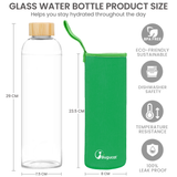 Bugucat Borosilicate Glass Water Bottles 1000ML, Reusable Bamboo Lid Drinking Bottle with Protective Sleeves,Juice Beverage Container BPA-Free Leak Proof for School Sport Yoga Gym Hot Cold Drinks