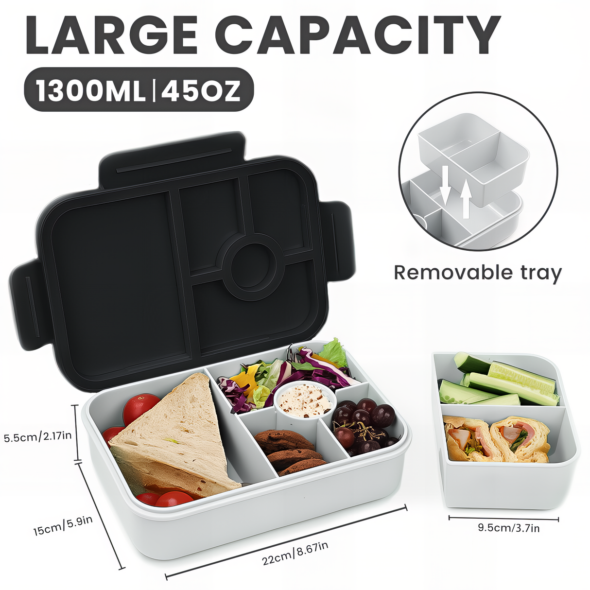Bugucat Bento Lunch Box 1300ML - Leak-Proof With 4 Compartments, Cutlery for Kids and Adults