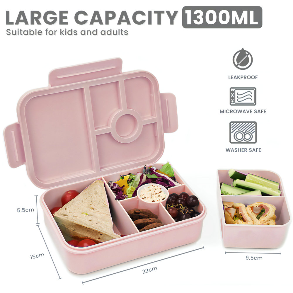 Bugucat Bento Lunch Box 1300ML,Kids Lunch Box Bento Boxes with 4 Compa