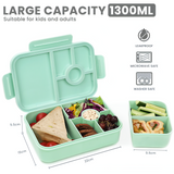 Lunch Box 1300ML,Kids Lunch Box Bento Boxes with 4 Compartments Cutlery,Leak-Proof