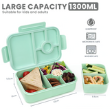 Bugucat Bento Lunch Box 1300ML,Kids Lunch Box Bento Boxes with 4 Compartments Cutlery,Leak-Proof Lunchbox Snack Boxes for Kids Adult,Kids Lunch Box with Compartments for School Kindergarten Office