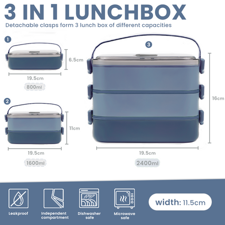 Lunch Box 2400ML, Bento Box Leak-Proof Dishwasher Microwave Safe BPA-Free