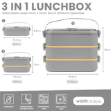 Bugucat Stainless Steel Lunch Box 1700ML,3 in 1 Leak-Proof Bento Box Lunch Containers with 3 Compartments Cutlery,Lunch Containers for Kids Adult,Microwave and Dishwasher Safe Food Storage Container