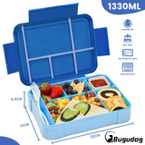 Bugudog Lunch Box 1330ML, Leak-Proof Bento Box with 5 Compartments and Cutlery, Lunch Containers for Kids Adult Food Storage Container with Leak-Proof Silicone Ring Suitable for Microwave Dishwasher
