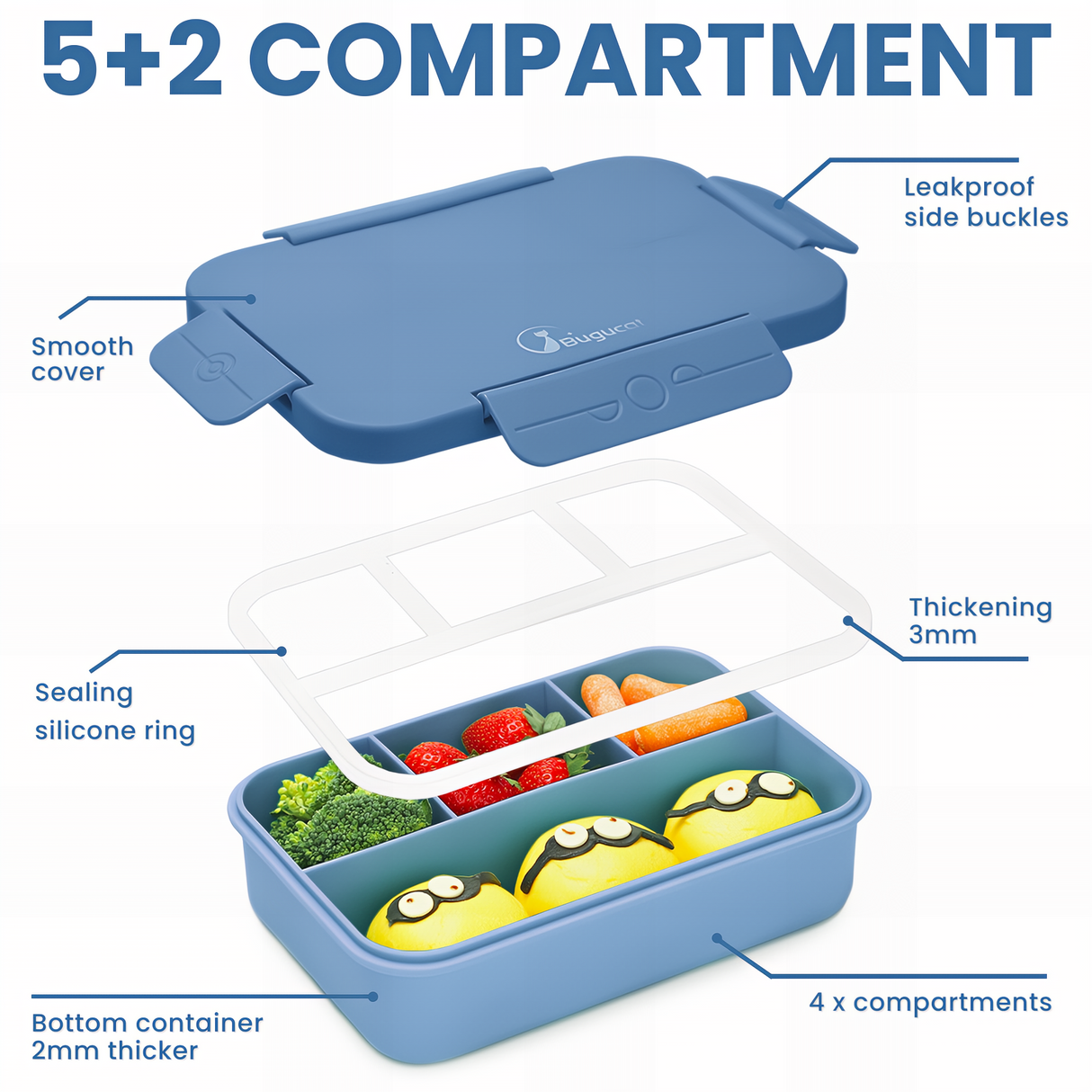 Bugucat Bento Lunch Box 1300ML with Lunch Bag, Kids & Adult Lunch Box with Cutlery