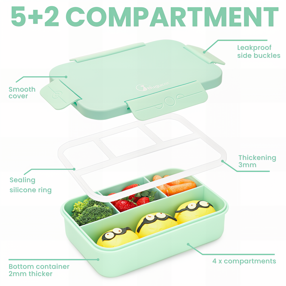 Bugucat Bento Lunch Box 1300ML with Lunch Bag, Kids & Adult Lunch Box with Cutlery