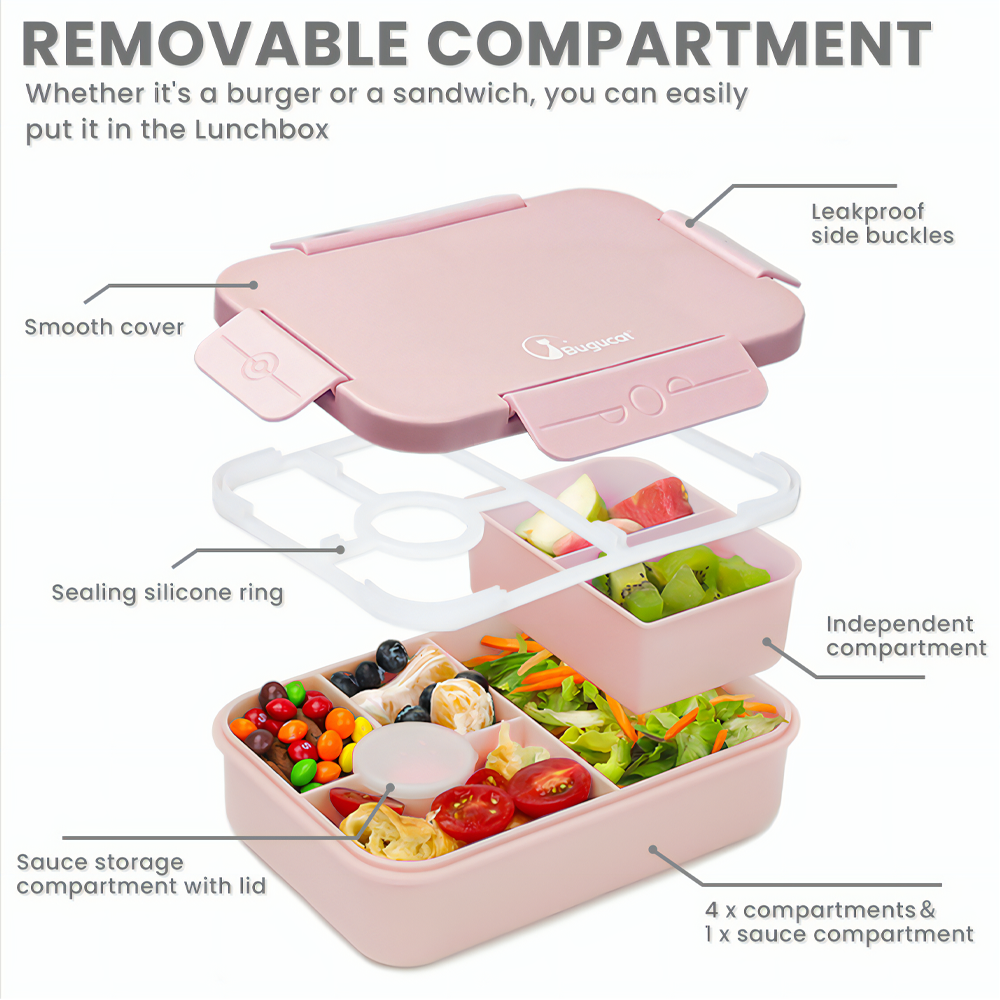 4 PCS Bento Lunch Box,4 Compartment Meal Prep Lunch Containers,Leak Proof  Bento Box Adult Lunch Box,BPA Free Plastic Reusable Food Storage Container