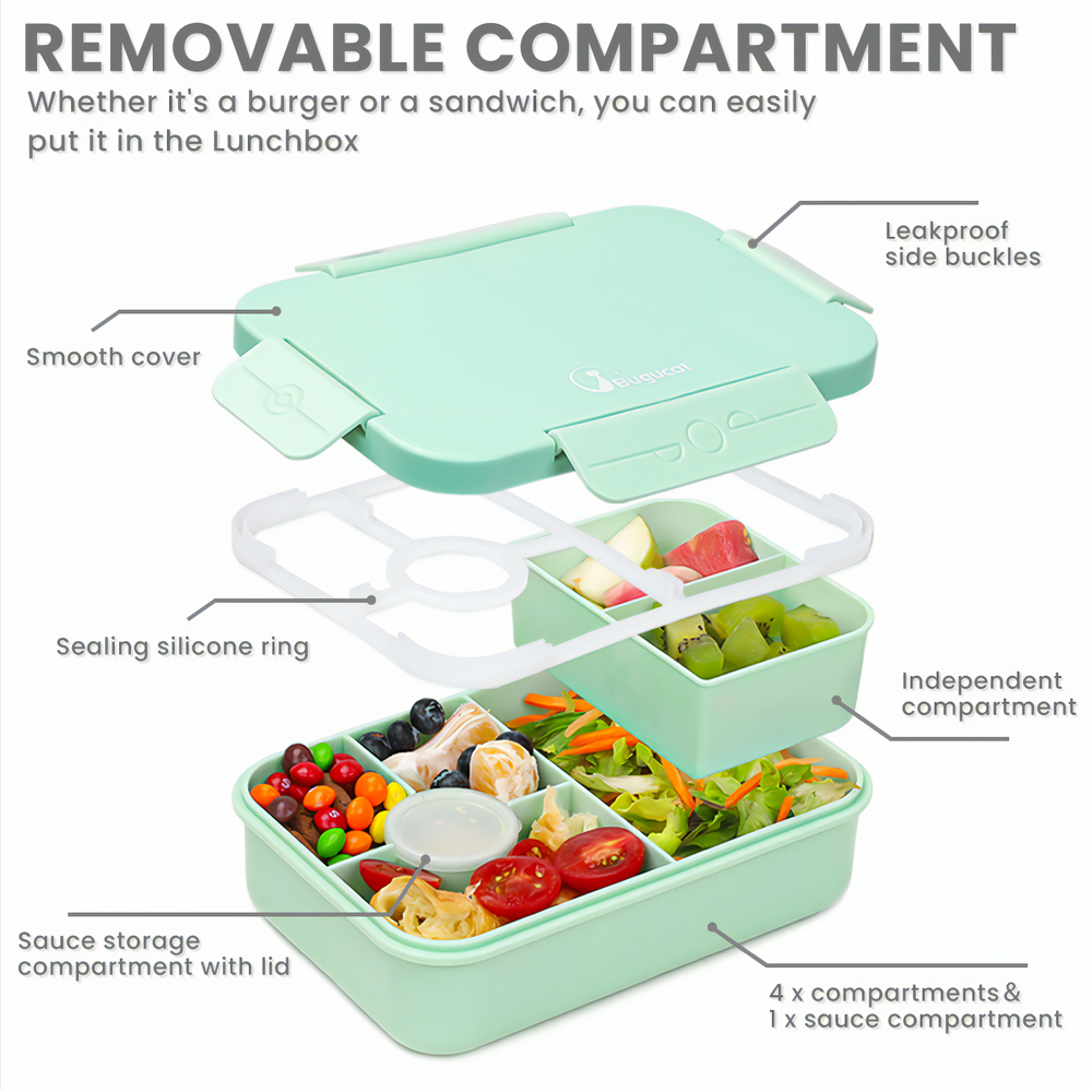 Lunch Box 1300ML,Kids Lunch Box Bento Boxes with 4 Compartments Cutlery,Leak-Proof