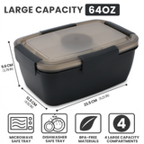Bugucat Bento Box 2000ML, Lunch Box Salad Lunch Container to Go with 4 Compartment Tray