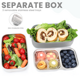 Bugucat Edelstahl-Lunchbox 1700 ml, 3-in-1 auslaufsichere Bento-Box-Lunchbehälter mit 3 Fächern für Besteck, Lunchbehälter für Kinder und Erwachsene, mikrowellen- und spülmaschinenfester Lebensmittelaufbewahrungsbehälter