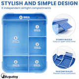 Bugudog Lunch Box 1330ML, Leak-Proof Bento Box with 5 Compartments and Cutlery, Lunch Containers for Kids Adult Food Storage Container with Leak-Proof Silicone Ring Suitable for Microwave Dishwasher