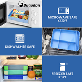 Bugudog Lunch Box 1330ML, Leak-Proof Bento Box with 5 Compartments and Cutlery, Lunch Containers for Kids Adult Food Storage Container with Leak-Proof Silicone Ring Suitable for Microwave Dishwasher