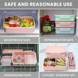 Bugucat Bento Lunch Box 1300ML,Kids Lunch Box Bento Boxes with 4 Compartments Cutlery,Leak-Proof Lunchbox Snack Boxes for Kids Adult,Kids Lunch Box with Compartments for School Kindergarten Office