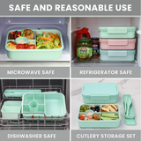 Bugucat Bento Lunch Box 1300ML,Kids Lunch Box Bento Boxes with 4 Compartments Cutlery,Leak-Proof Lunchbox Snack Boxes for Kids Adult,Kids Lunch Box with Compartments for School Kindergarten Office