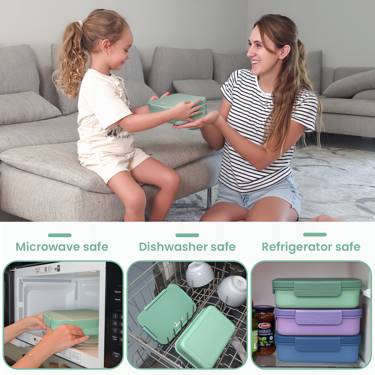 Bugucat Bento Lunch Box 1300ML - Leak-Proof with 4 Compartments, Cutlery for Kids and Adults