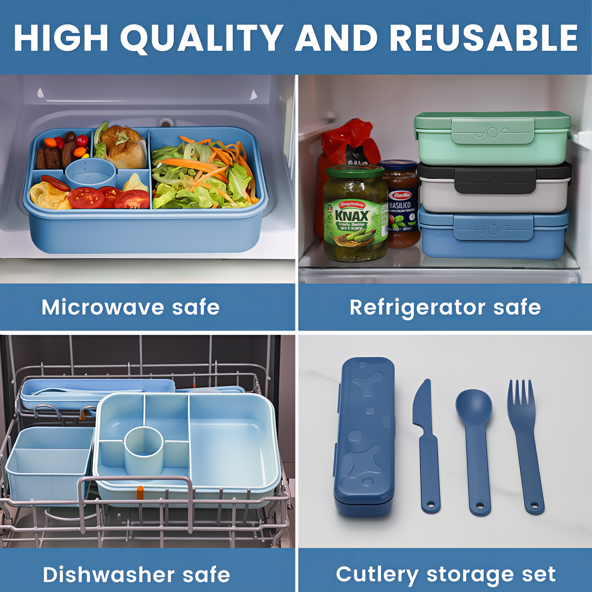 Bugucat Bento Lunch Box 1300ML - Leak-Proof With 4 Compartments, Cutlery for Kids and Adults