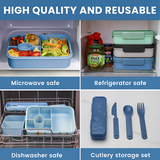 Bugucat Bento Lunch Box 1300ML - Leak-Proof With 4 Compartments, Cutlery for Kids and Adults
