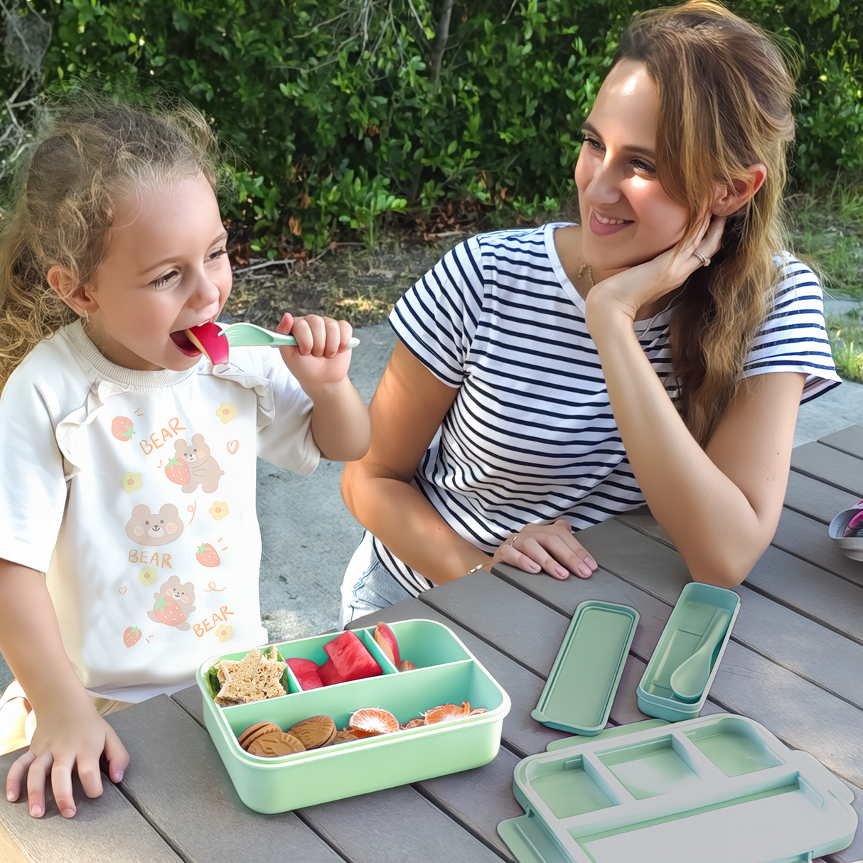 Bugucat Bento Lunch Box 1300ML - Leak-Proof with 4 Compartments, Cutlery for Kids and Adults