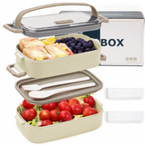 Bugucat Lunch Box 1600ML, 2 in 1 Bento Box Leak-Proof Lunch Containers with Compartments Cutlery, Lunch Containers for Adult Kids, Dishwasher and Microwave Safe Food Storage Container