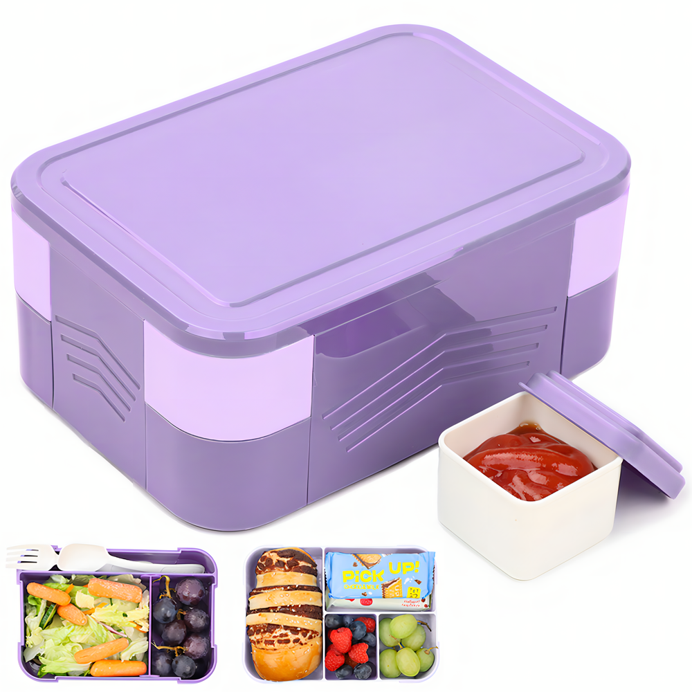 Lunch Box 1550 ML, Double Stackable Bento Box Container Meal Prep Containe With Cutlery