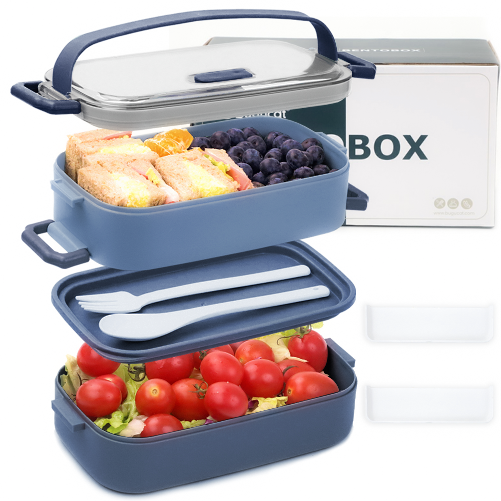 Bugucat Lunch Box 1600ML, 2 in 1 Bento Box Leak-Proof Lunch Containers