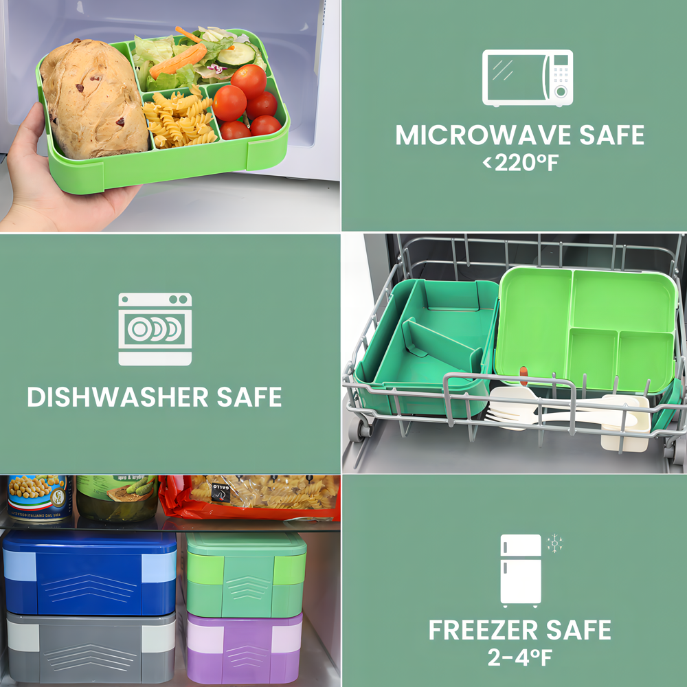 Microwave Safe Plastic 4 Compartment Meal Prep Containers Bento