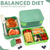 Bugucat Lunchbox 1550 ml, doppelt stapelbarer Bento-Box-Behälter, Essenszubereitungsbehälter mit Besteck, Lebensmittelbehälter mit 2 Ebenen und 6 Fächern für Mittagssnacks, Lunchbox für Erwachsene und Kinder, BPA-frei