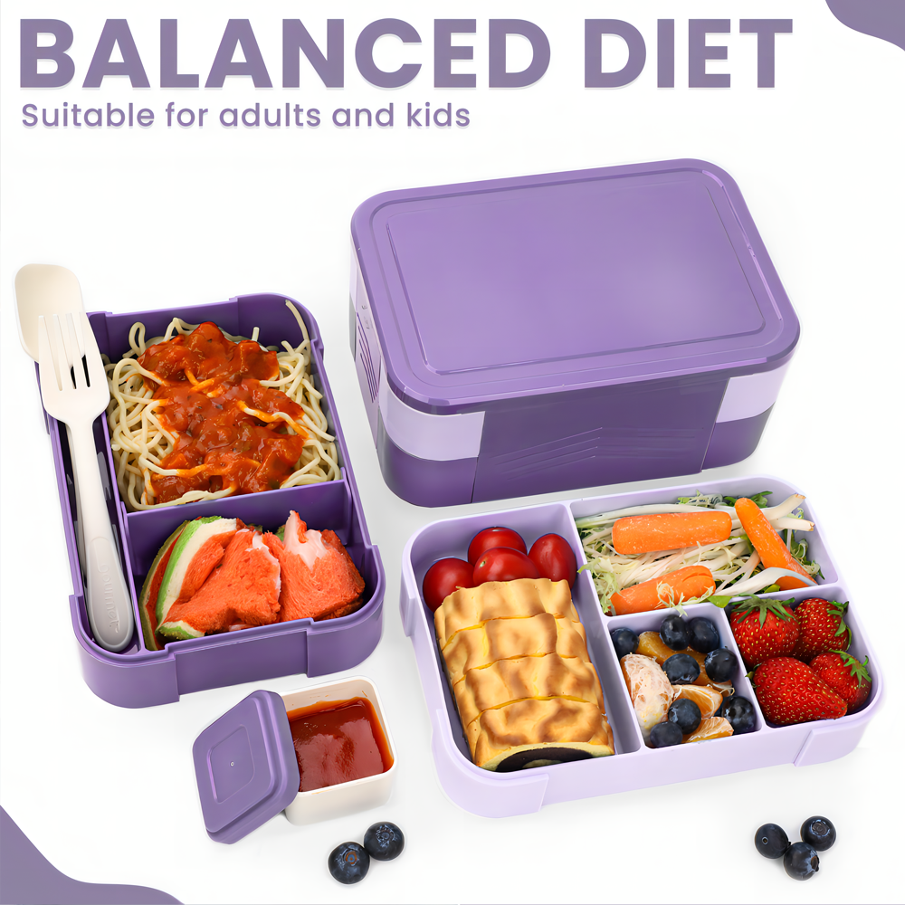 Lunch Box 1550 ML, Double Stackable Bento Box Container Meal Prep Containe With Cutlery