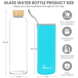 Bugucat Borosilicate Glass Water Bottles 1000ML, Reusable Bamboo Lid Drinking Bottle with Protective Sleeves,Juice Beverage Container BPA-Free Leak Proof for School Sport Yoga Gym Hot Cold Drinks