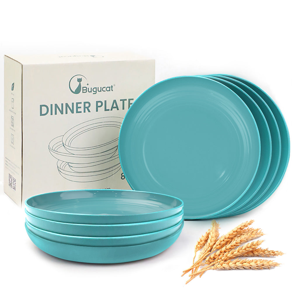 Bugucat Plates 8 PCS,Picnic Plates Lightweight Dishes Plates Sets,Plastic Plates Set Unbreakable and Reusable,Dessert Plates For Picnic Home,Dinner Plates Microwave and Dishwasher Safe