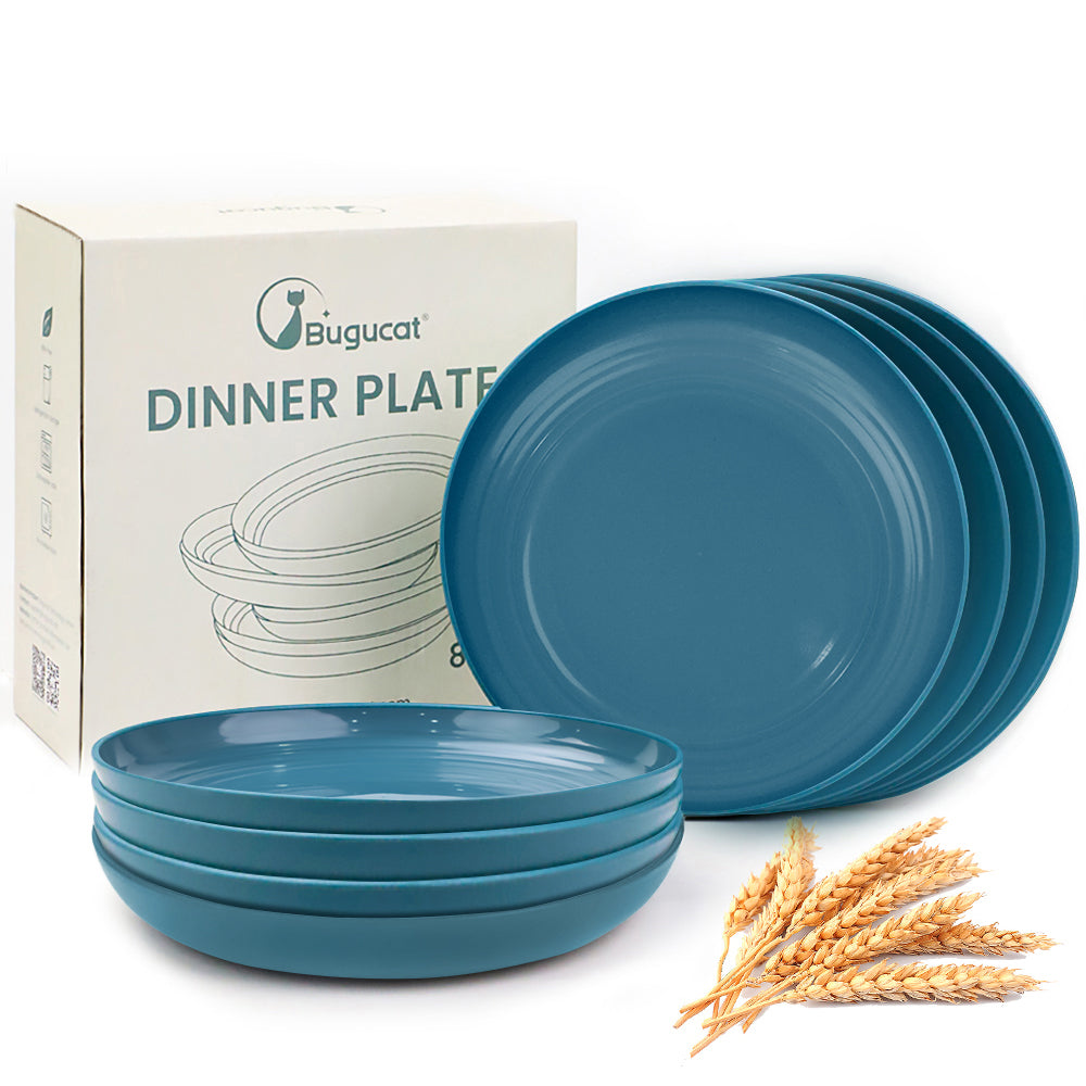 Bugucat Plates 8 PCS,Picnic Plates Lightweight Dishes Plates Sets,Plastic Plates Set Unbreakable and Reusable,Dessert Plates For Picnic Home,Dinner Plates Microwave and Dishwasher Safe