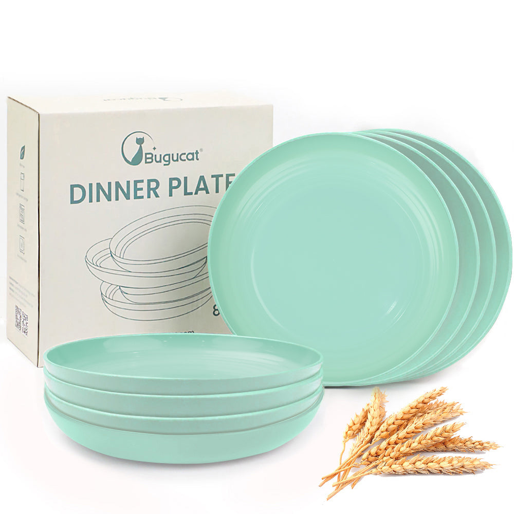 Bugucat Plates 8 PCS,Picnic Plates Lightweight Dishes Plates Sets,Plastic Plates Set Unbreakable and Reusable,Dessert Plates For Picnic Home,Dinner Plates Microwave and Dishwasher Safe