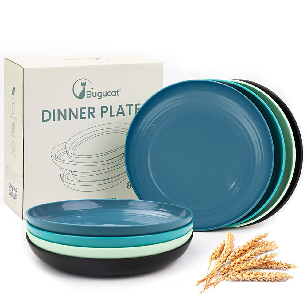 Bugucat Plates 8 PCS,Picnic Plates Lightweight Dishes Plates Sets,Plastic Plates Set Unbreakable and Reusable,Dessert Plates For Picnic Home,Dinner Plates Microwave and Dishwasher Safe