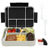 Bugudog Lunch Box 1330ML, Leak-Proof Bento Box with 5 Compartments and Cutlery, Lunch Containers for Kids Adult Food Storage Container with Leak-Proof Silicone Ring Suitable for Microwave Dishwasher