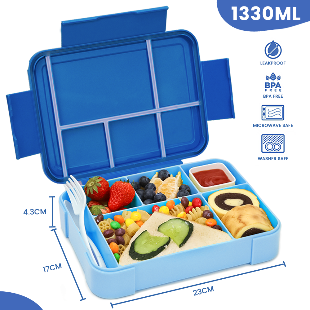 Bento Box Fiambrera para Niños, 1400ML Fiambrera Infantil Bento Box  Fiambrera Infantil con 3 Compartimentos y Cubiertos, Loncheras para Niños,  Se