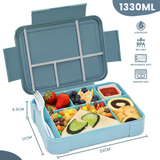 Bugudog Lunch Box 1330ML, Leak-Proof Bento Box with 5 Compartments and Cutlery, Lunch Containers for Kids Adult Food Storage Container with Leak-Proof Silicone Ring Suitable for Microwave Dishwasher