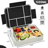 Bugudog Lunch Box 1330ML, Leak-Proof Bento Box with 5 Compartments and Cutlery, Lunch Containers for Kids Adult Food Storage Container with Leak-Proof Silicone Ring Suitable for Microwave Dishwasher
