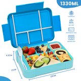 Bugucat Lunch Box 1330ML, Leak-Proof Bento Box with 5 Compartments and Cutlery, Lunch Containers for Kids Adult Food Storage Container with Leak-Proof Silicone Ring Suitable for Microwave Dishwasher
